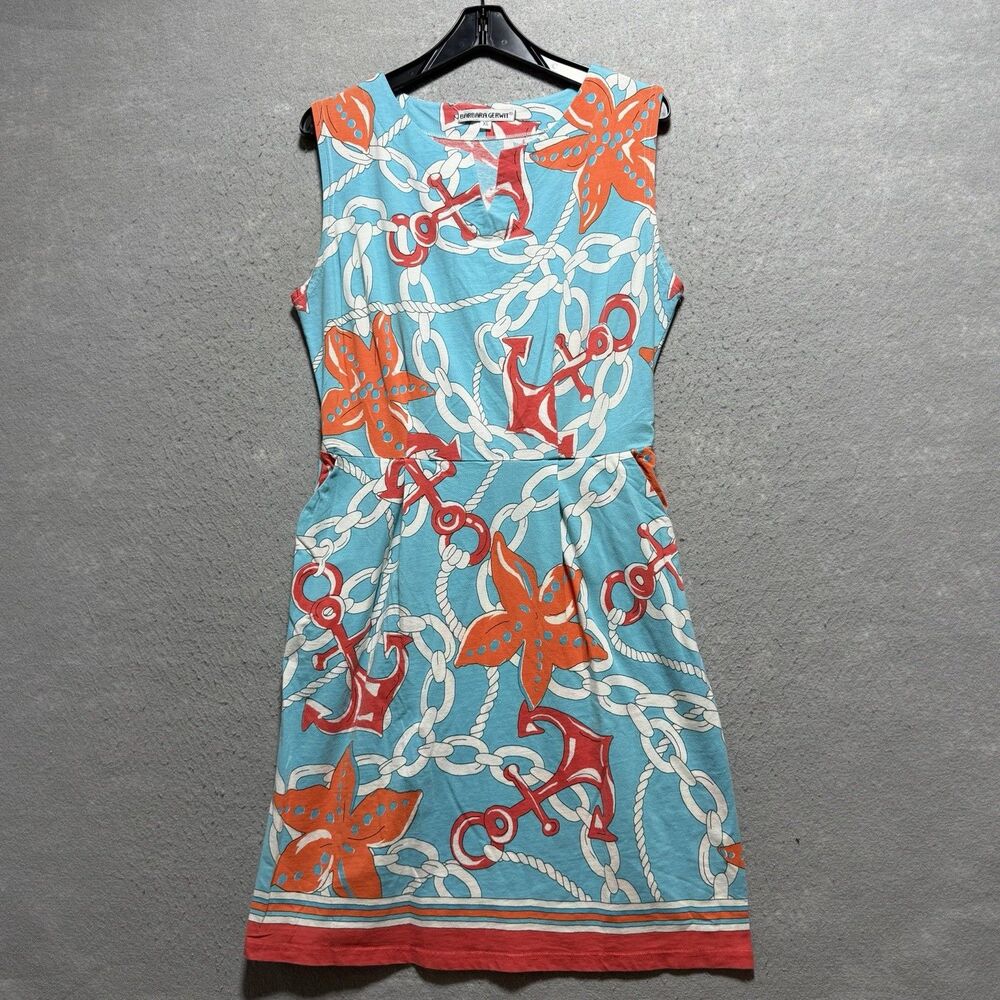 Barbara Gerwit Dress Women XL White Nautical Chain, Anchor, And Starfish Pattern